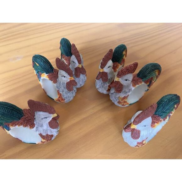 Vintage Resin Chicken Rooster Napkin Ring Holders Set Of 6 - Picture 2 of 6